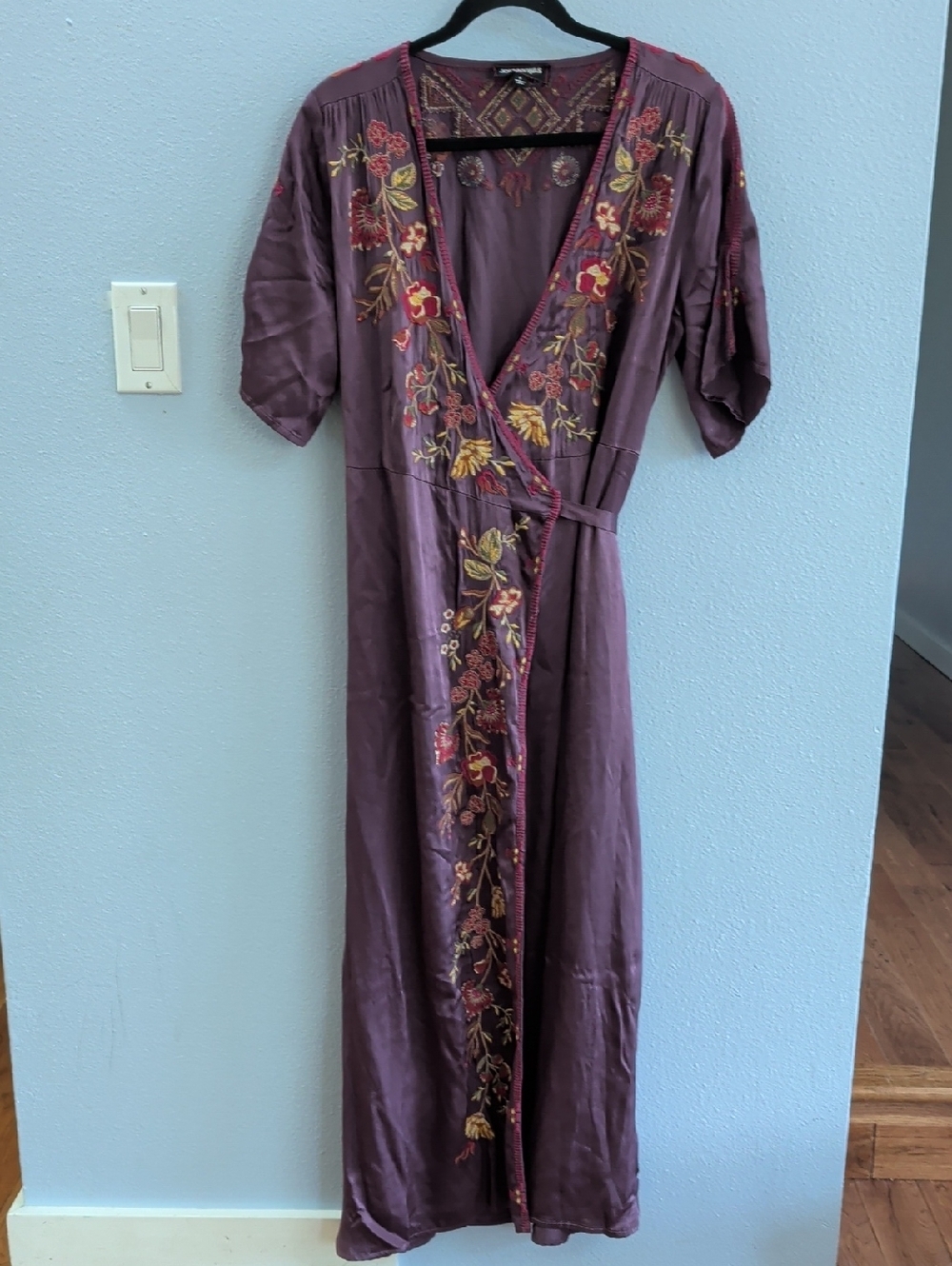 Johnny Was Lilith Embroidered Deep Plum Wrap Maxi Dress